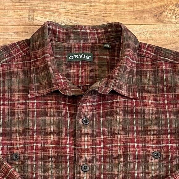 Orvis Perfect Flannel Button Down Shirt Plaid Mens Size XXL Style 1L21 Red Green - Picture 6 of 13